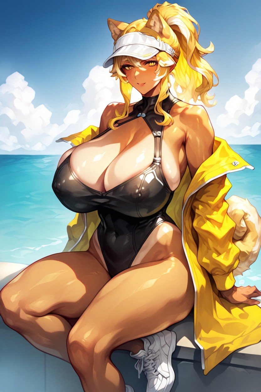 Bare Shoulders, Two-tone Hair, Yellow Eyes Hentai IA pornografia