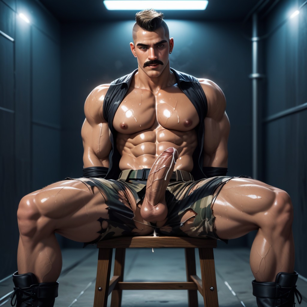 Tied Up, Camouflage Shorts, Cinematic AI Gay Porn