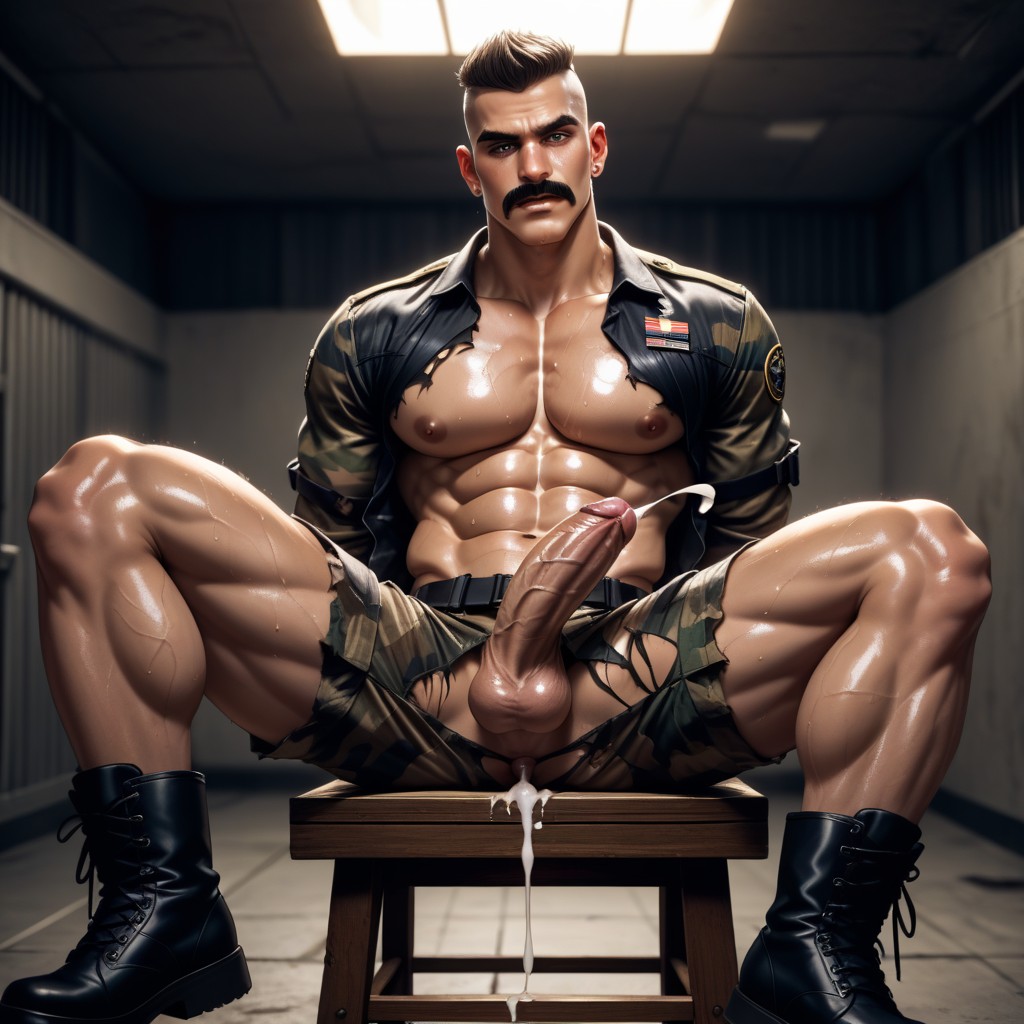 Buzzcut Hair, Sweaty, Muscular AI Gay Porn