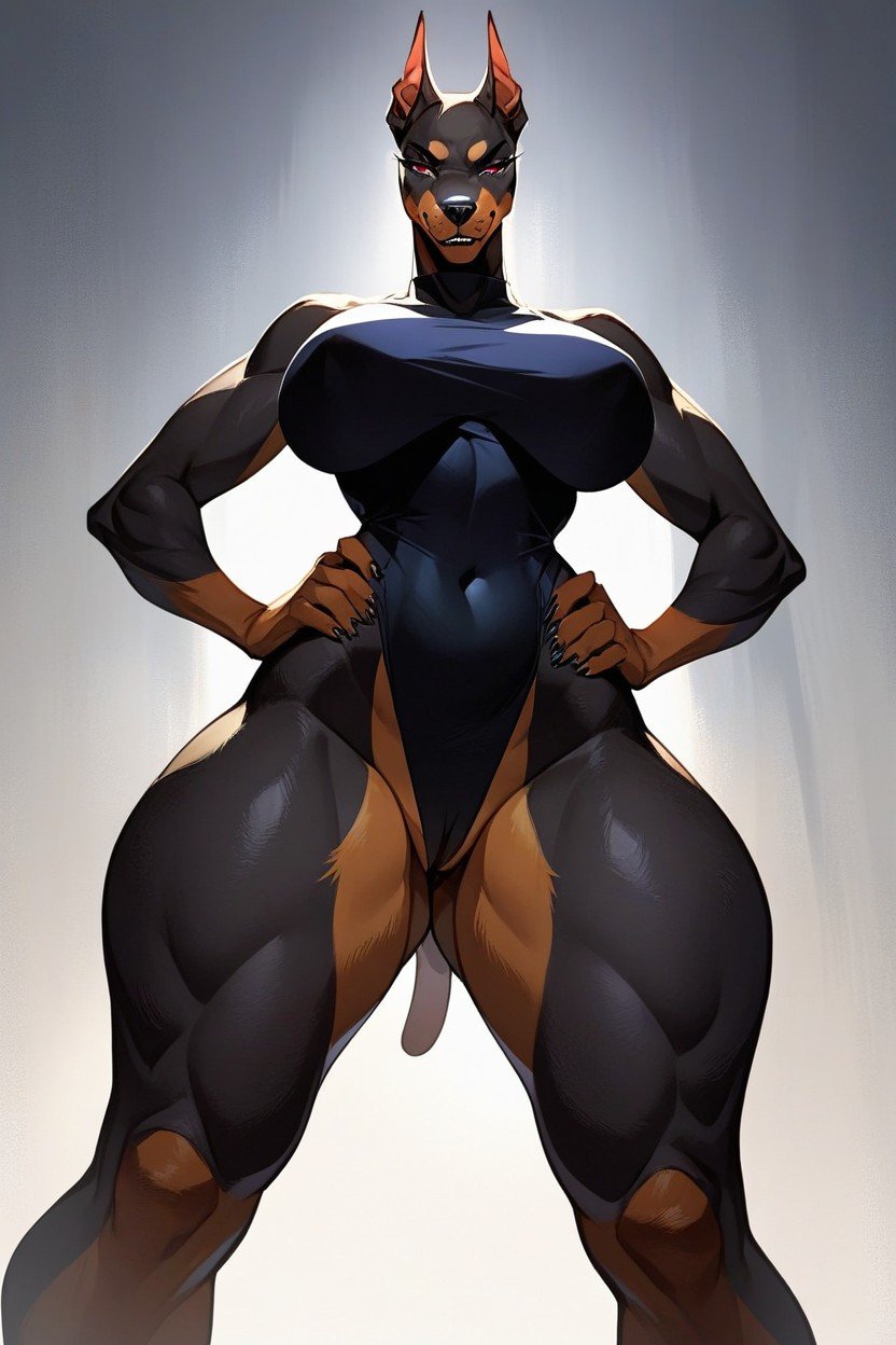 Female Doberman, Thick Thighs, 프론트뷰 퍼리 AI 포르노