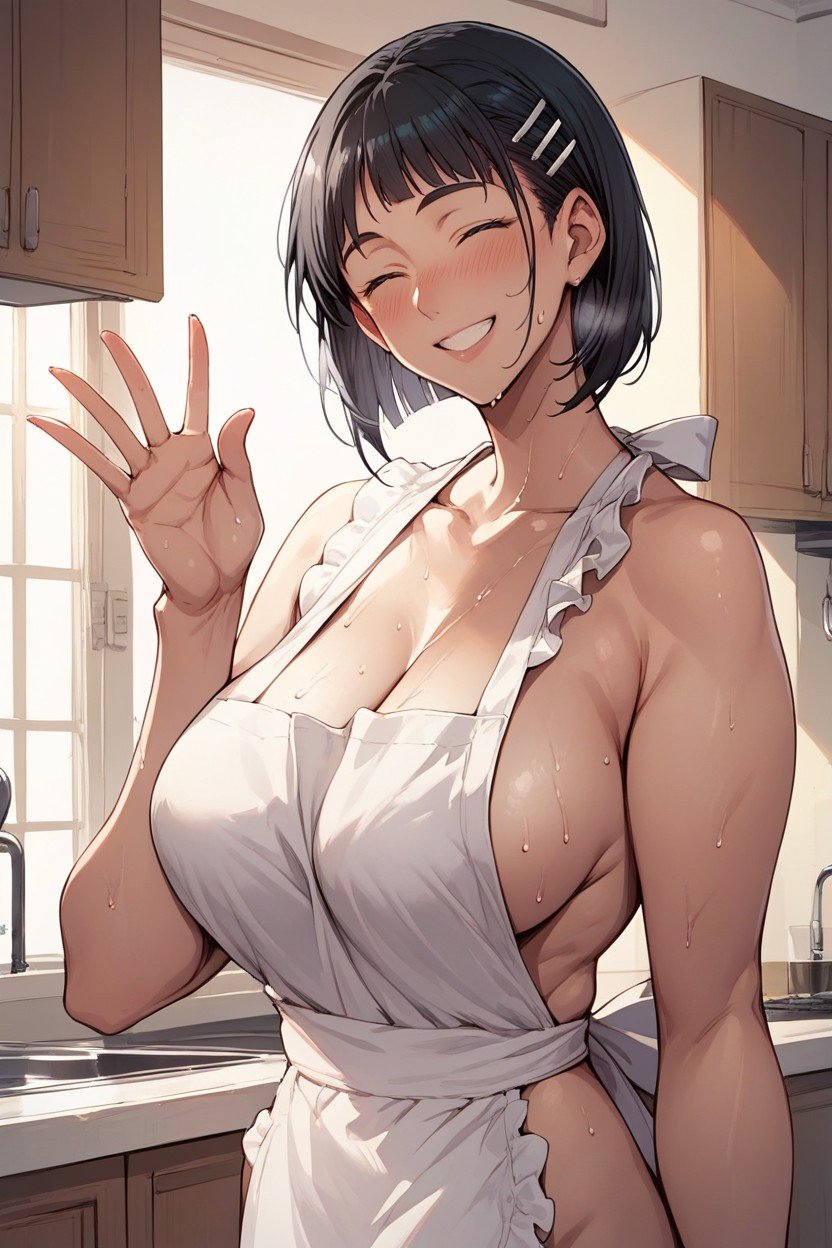 Naked, Blowjob Hand Sign, Big BreastヘンタイAIポルノ