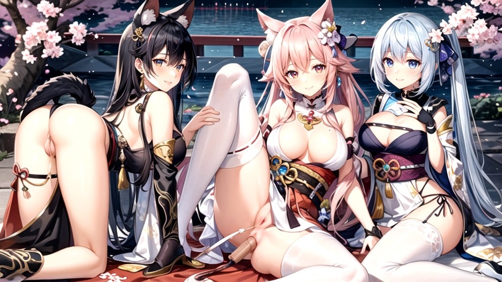 Futa On Woman, Tail, Three Women쉬메일 AI 포르노