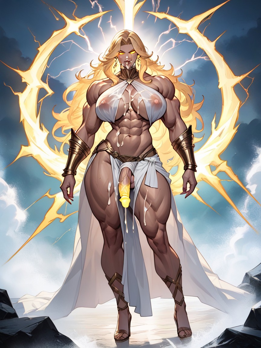 Erect Glowing Penis, Cumshot, Glowing Brightly And Enhancing Her Divine Aura Hyper Calves Shemale AI Porn
