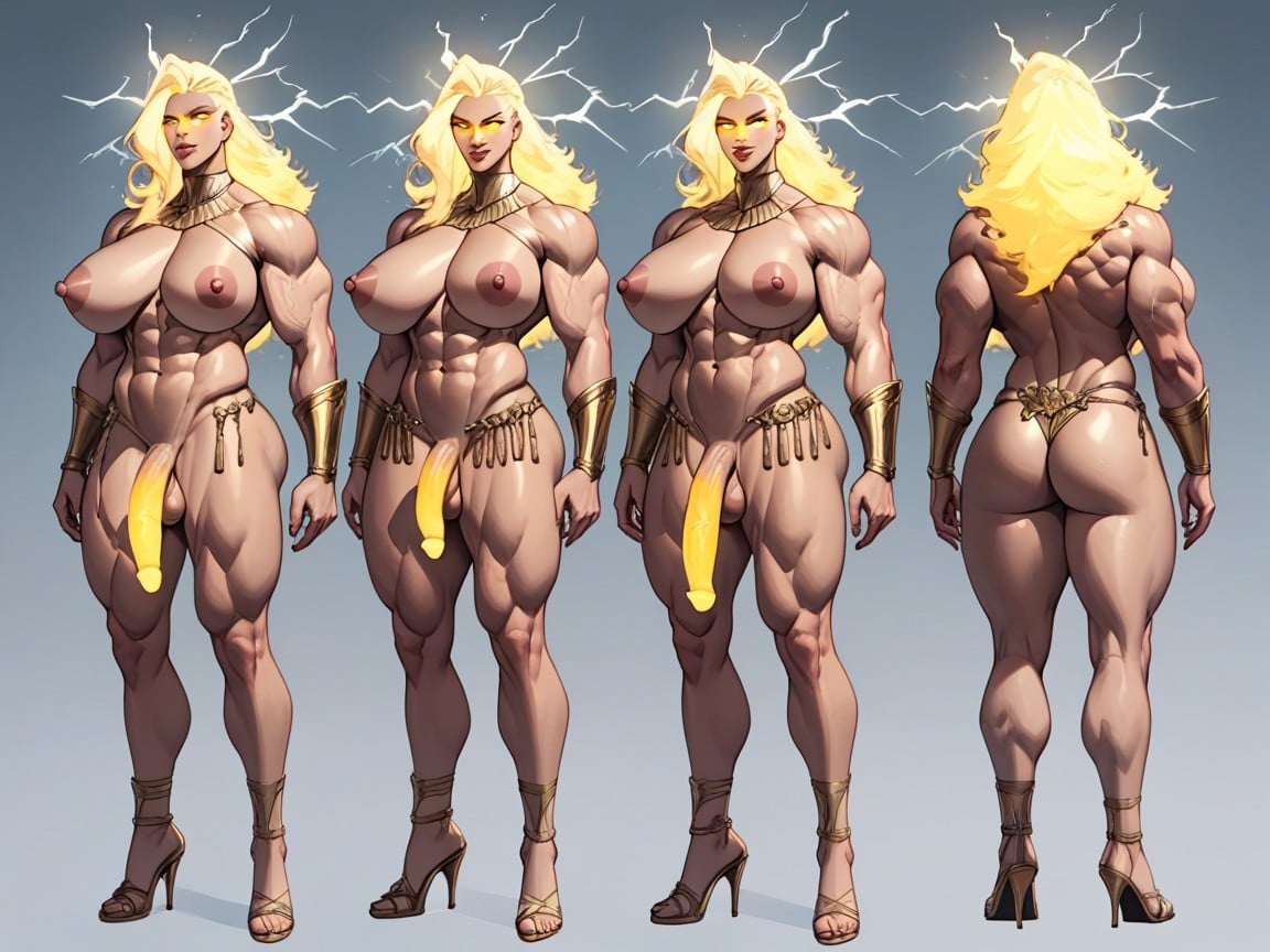 Glowing Brightly And Enhancing Her Divine Aura Hyper Calves, Golden Bracers On Her Wrists, And Flowing Golden HairPorno shemale IA