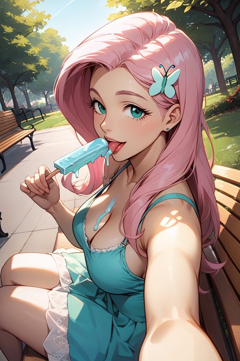 Ice Popsicle Dripping, Fluttershy From Equestria Women, Looking At Viewer Hentai AI Porn