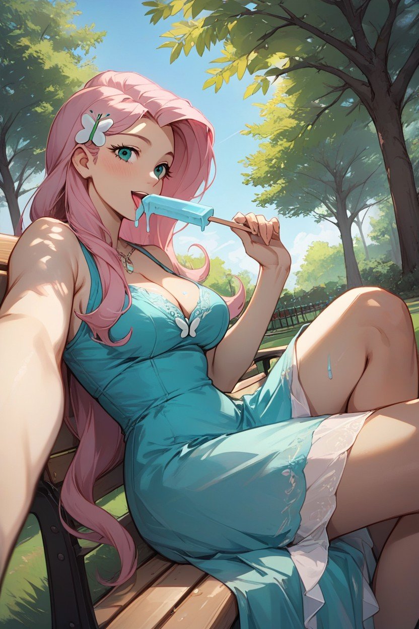 Licking Popsicle, Looking At Viewer, Fluttershy From Equestria Women Hentai AI Porn