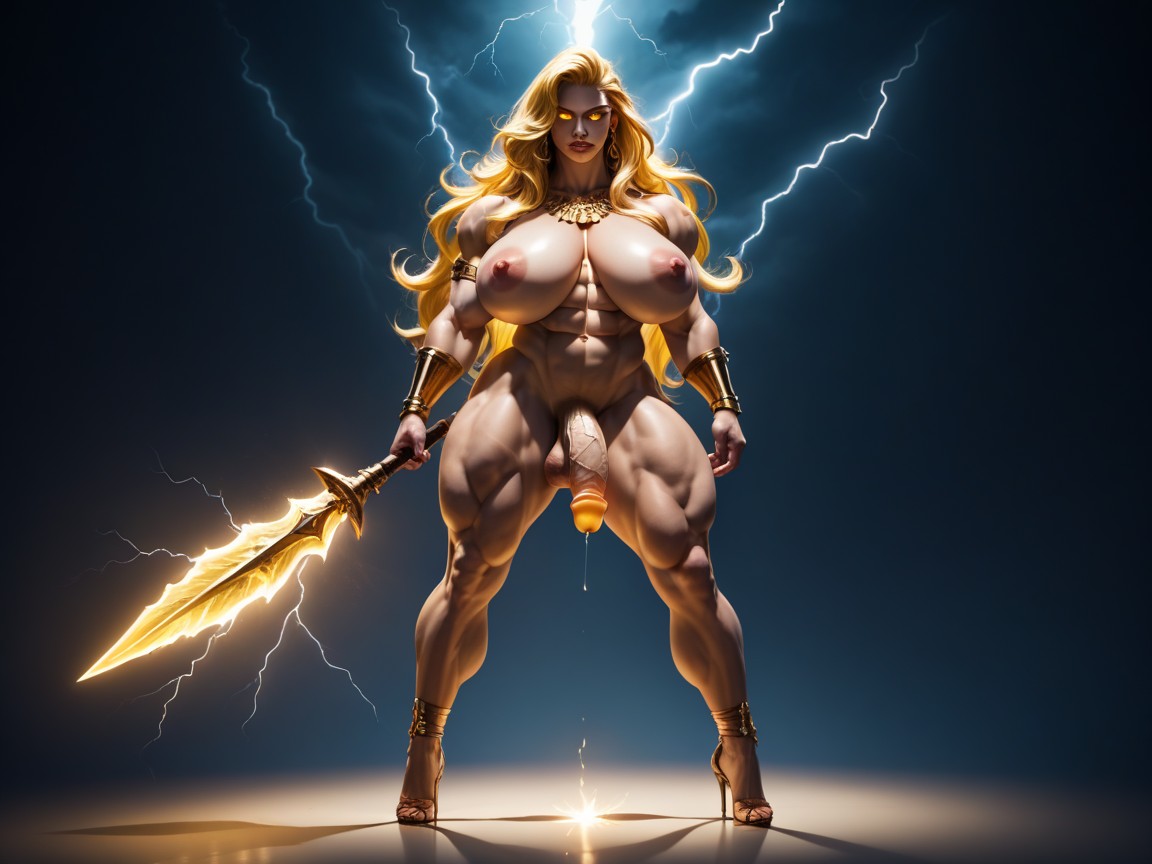 Full Body, Big Muscled Legs, Glowing Eyes Hair Long Shemale AI Porn