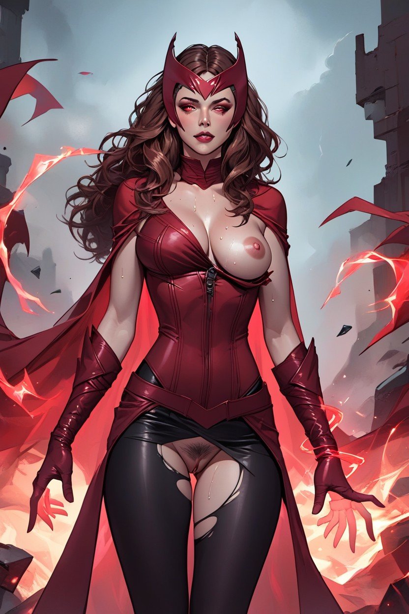 Red Cape, Scarlet Witch Costume, Powerful Red Eyes헨타이 AI 포르노