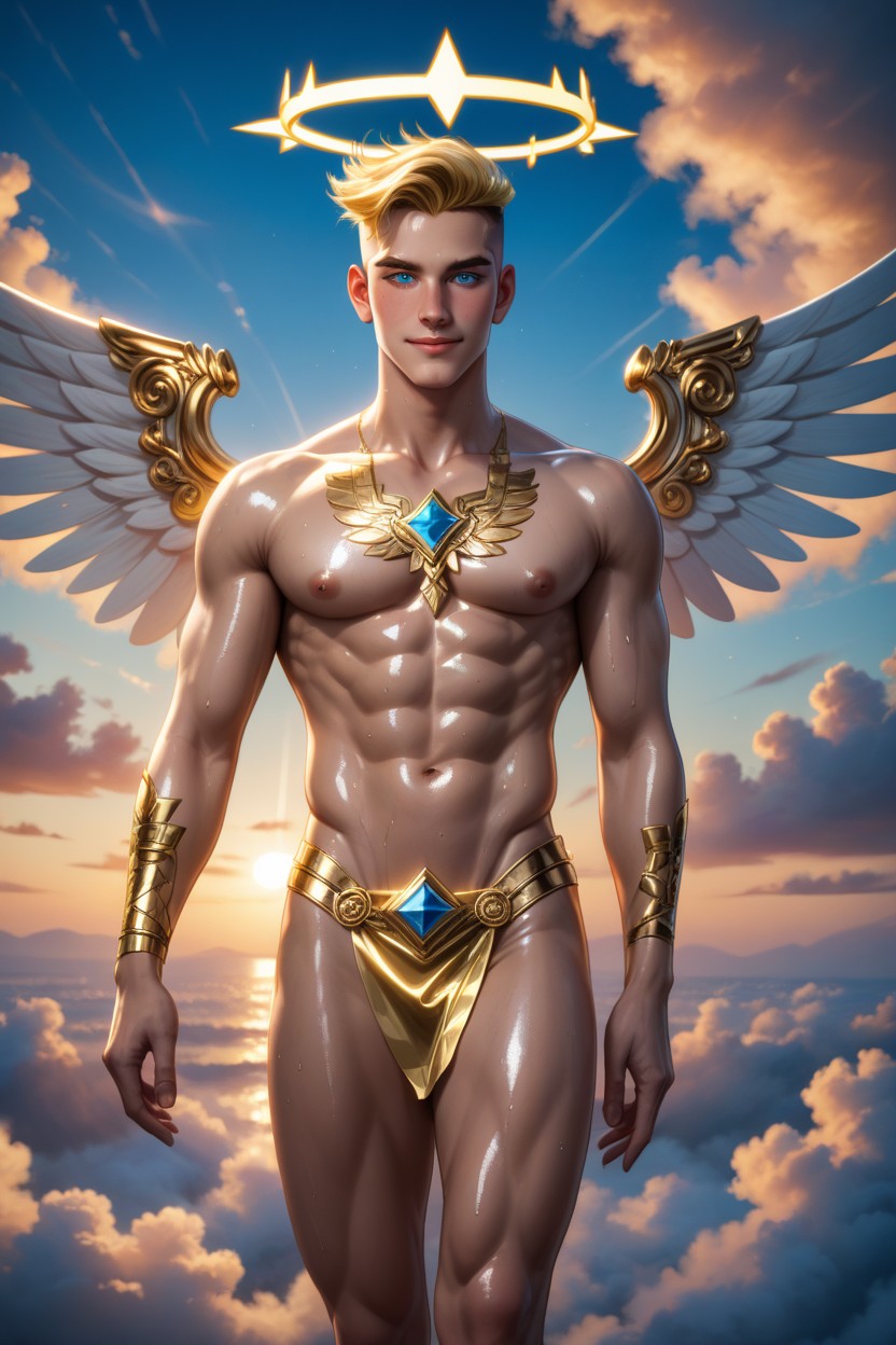 Horny, Floating In The Air, Metallic Gold Tattoo AI Gay Porn