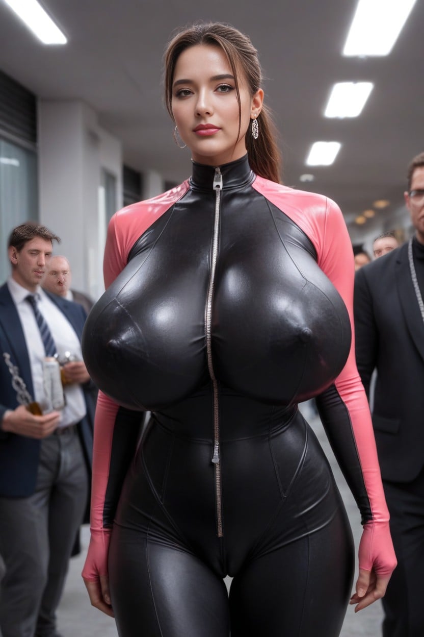 Face Beautiful, Sexy, Long Sleeved Tight Pink Body Suit AI Porn