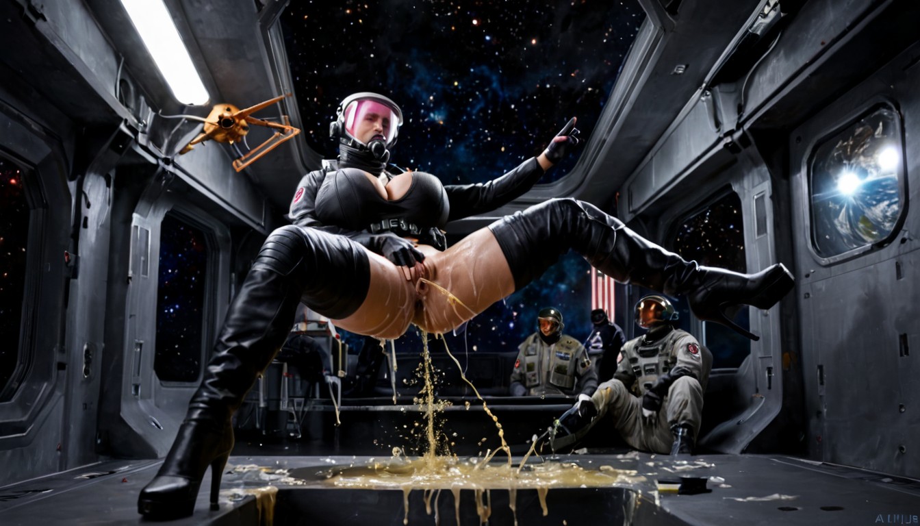 Excessive Piss, Massive Breast, Space Force Helmet Ebony AI Porn