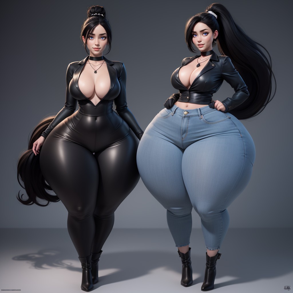 Ass And Hips Bigger And Wider Than Chest And Shoulders, Hair Bun, Huge Ass Hentai AI Porn