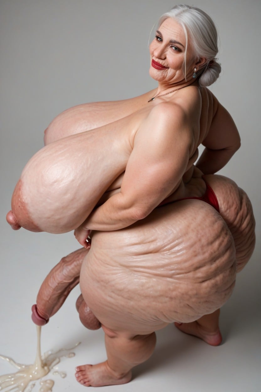 Spots On Face And Body, Enlarged Nipples, Obese Old Lady Shemale AI Porn