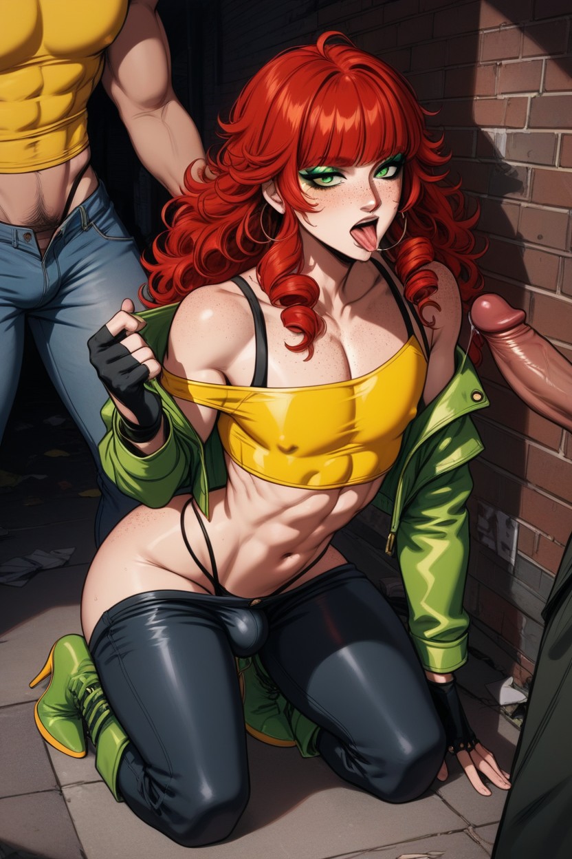 Green Eyes, Tongue Out, Curly AI Gay Porn