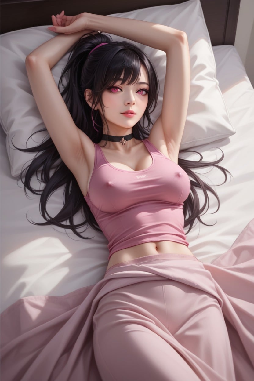 Black Choker, Bed, Black Hair Hentai AI Porn