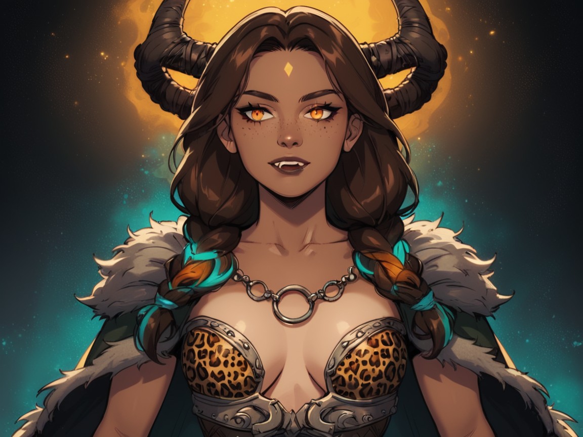Wide Round Hips, Leopard Print Viking Armor, Breasts Apart Porno IA Latina