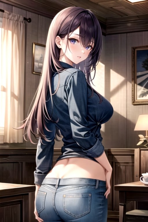 Curvando-se, Camisa De Escritório, Bunda Média Hentai IA pornografia