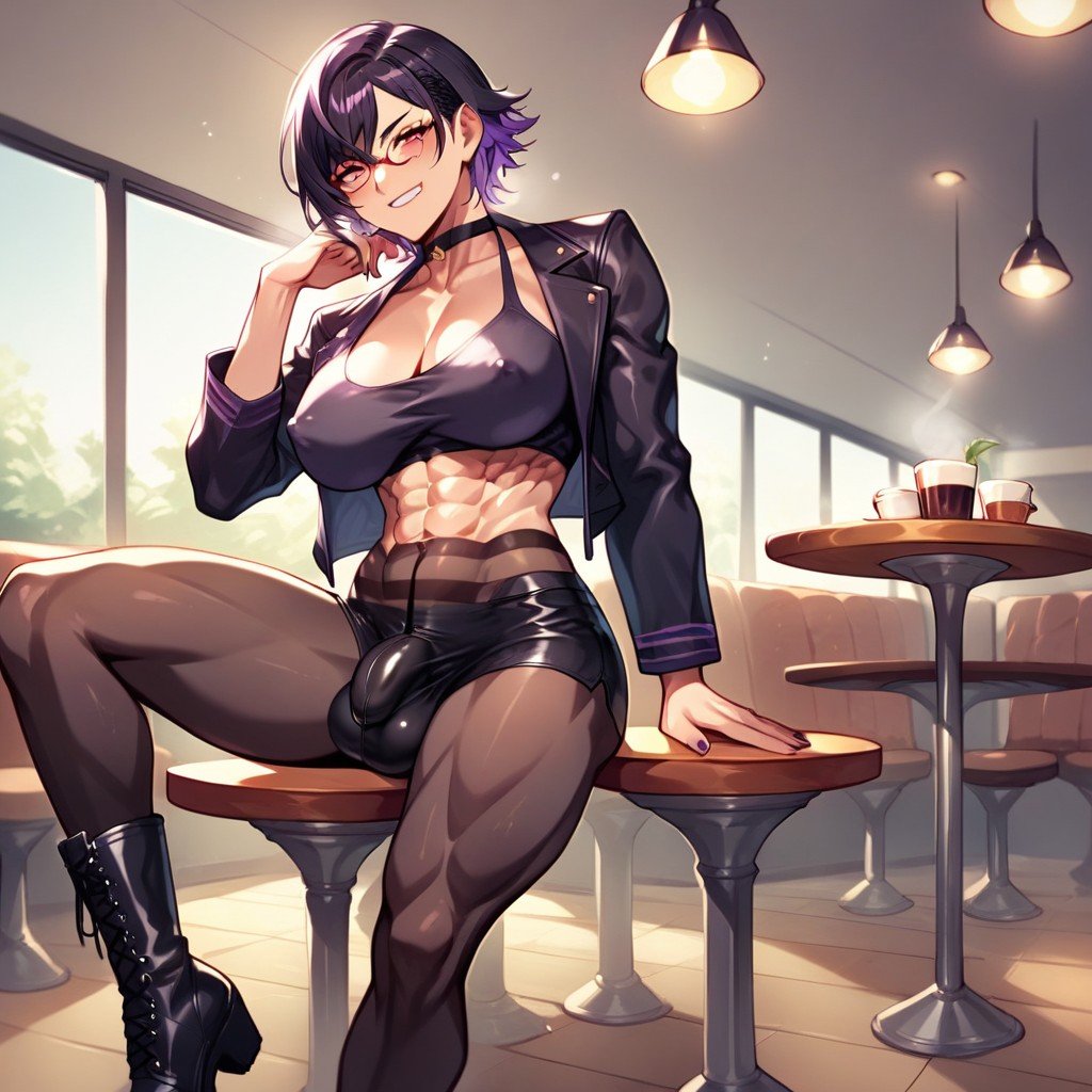 Cafe, Black Hair And Purple Hair, JapanesePorno shemale IA