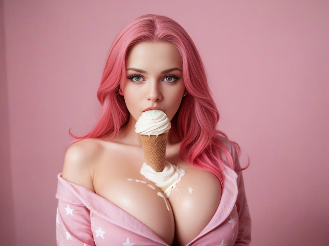 Cleavage Lovers Fantasy, Pink Hair, Stylish Pink Pajamas Porno shemale IA