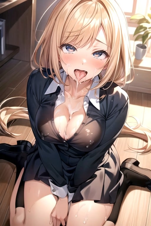 Blonde Hair, Warm Anime, Office Hentai AI Porn