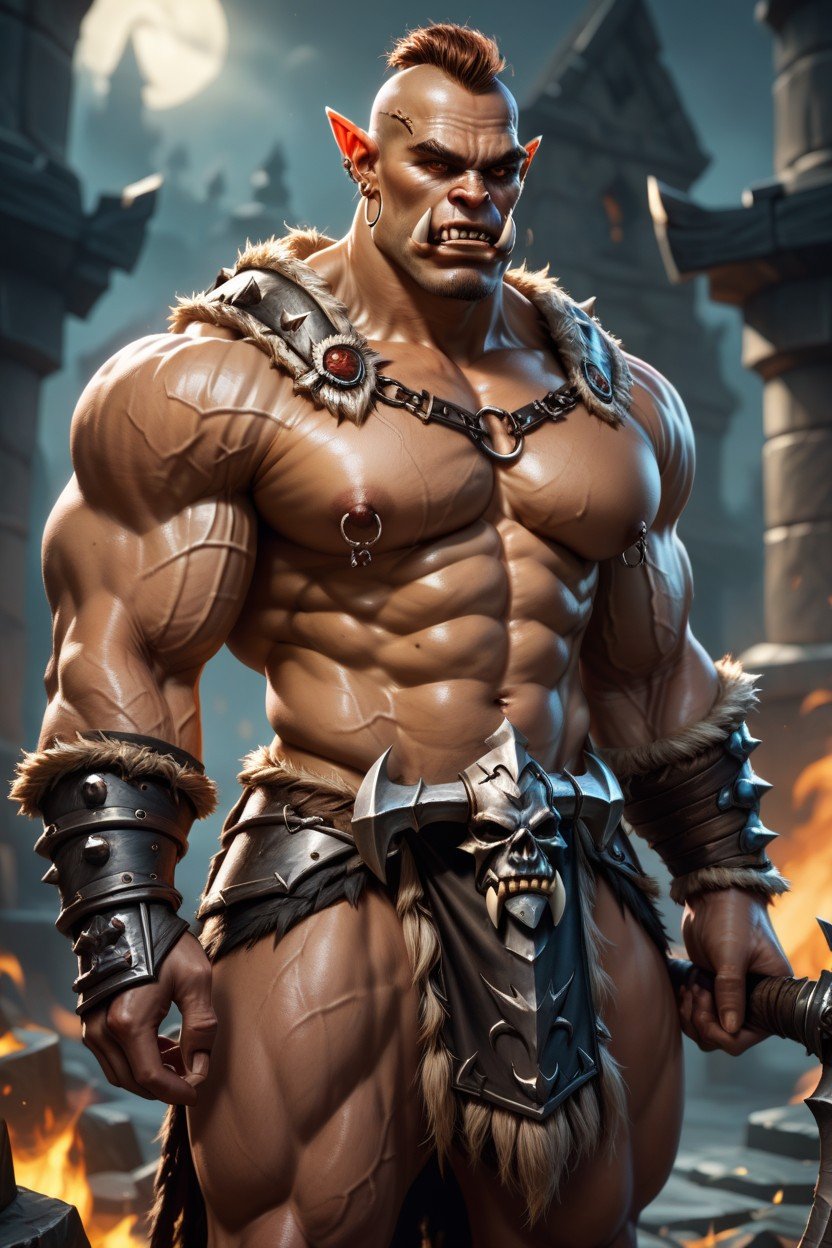 Garrosh Hellscream From World Of Warcraft, Massive Muscular Orc Barbarian Warlord, Orc TusksニューハーフAIポルノ