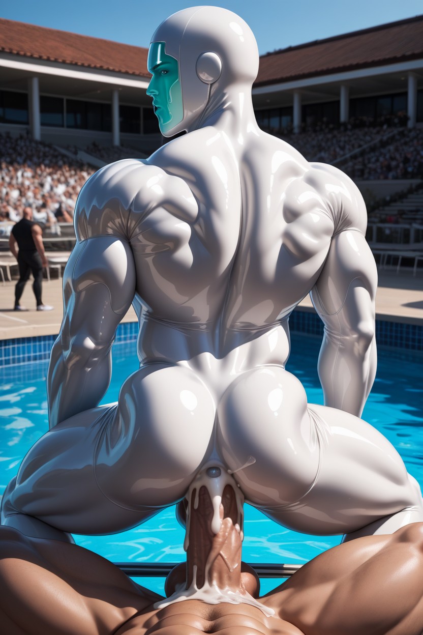 White Slime Helmet, Drooling White Slime, Eyes Are Pure White AI Gay Porn