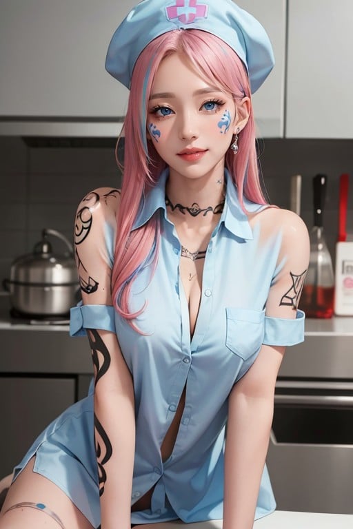 Blue Eyes, Nurse, Pink Hair Furry AI Porn