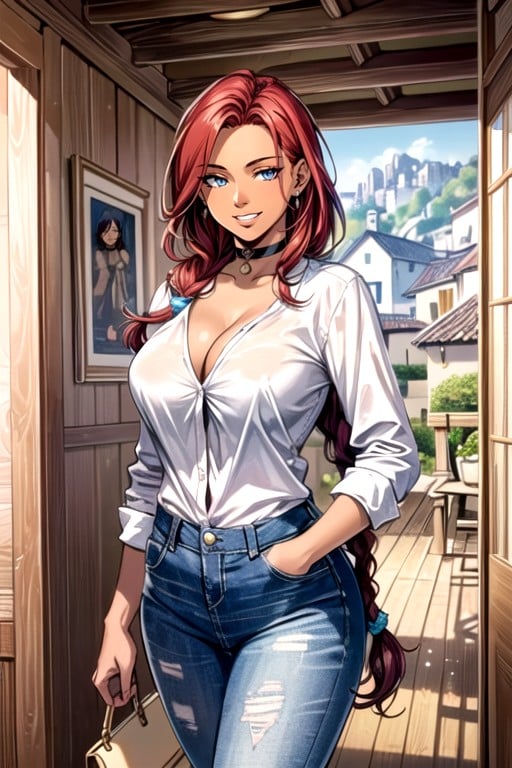 Red Hair, Long Braid, South Of France Village Furry AI Porn