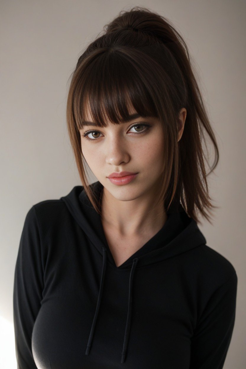 Brunette, Cropped Black Hoodie, Bangs Furry AI Porn