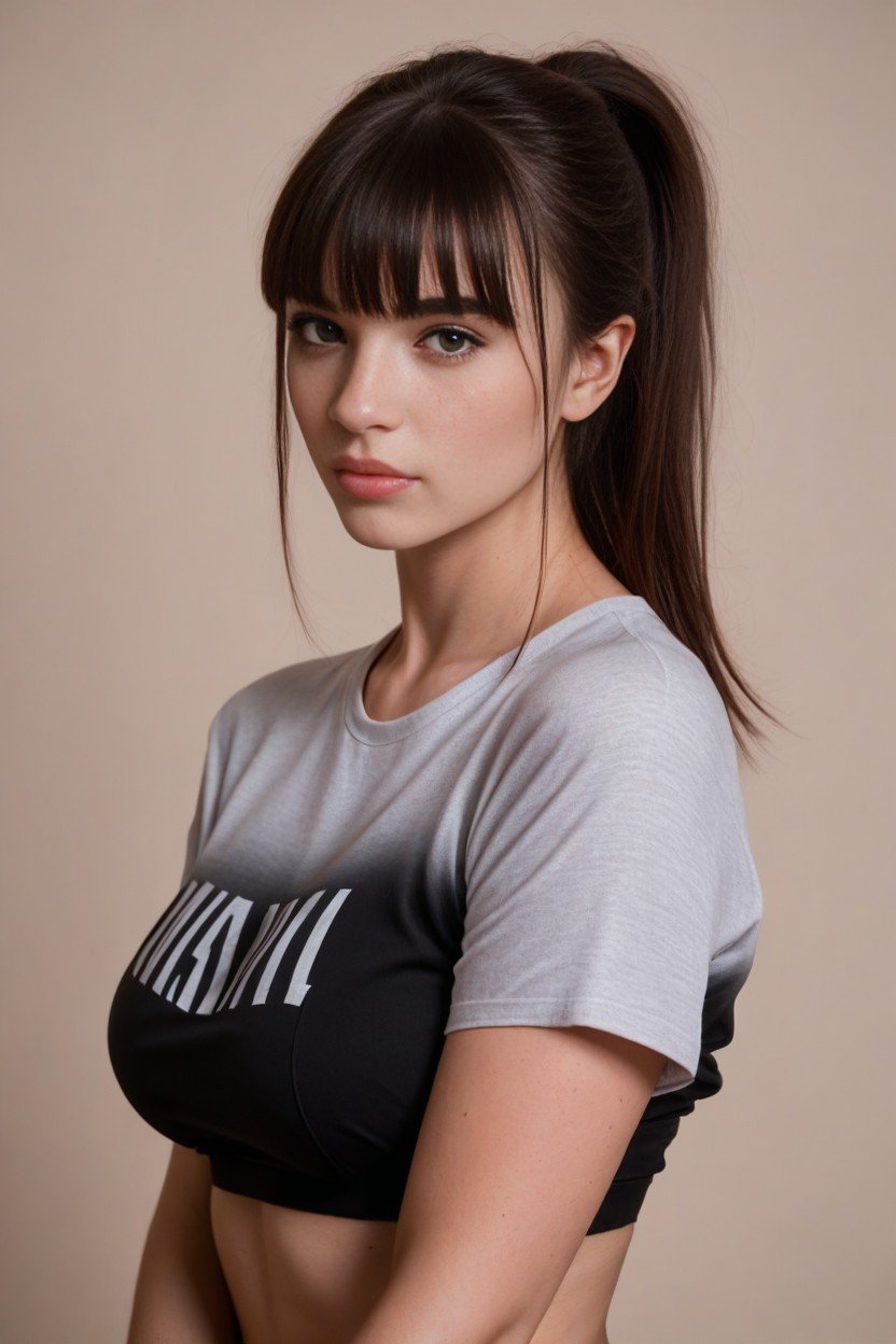 Ponytail With Bangs, ブルネットの髪, Lip FillerニューハーフAIポルノ