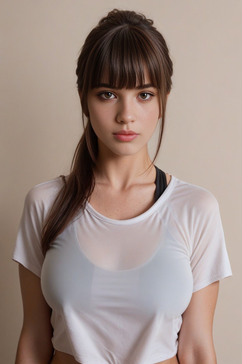 Black Sports Bra Under Shirt, 앞머리, 중간 가슴쉬메일 AI 포르노