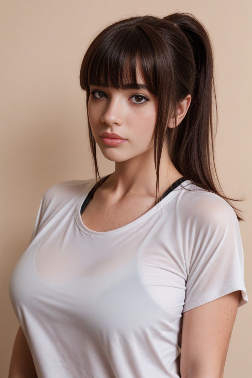 Freckles, Black Sports Bra Under Shirt, 运动文胸人妖AI色情