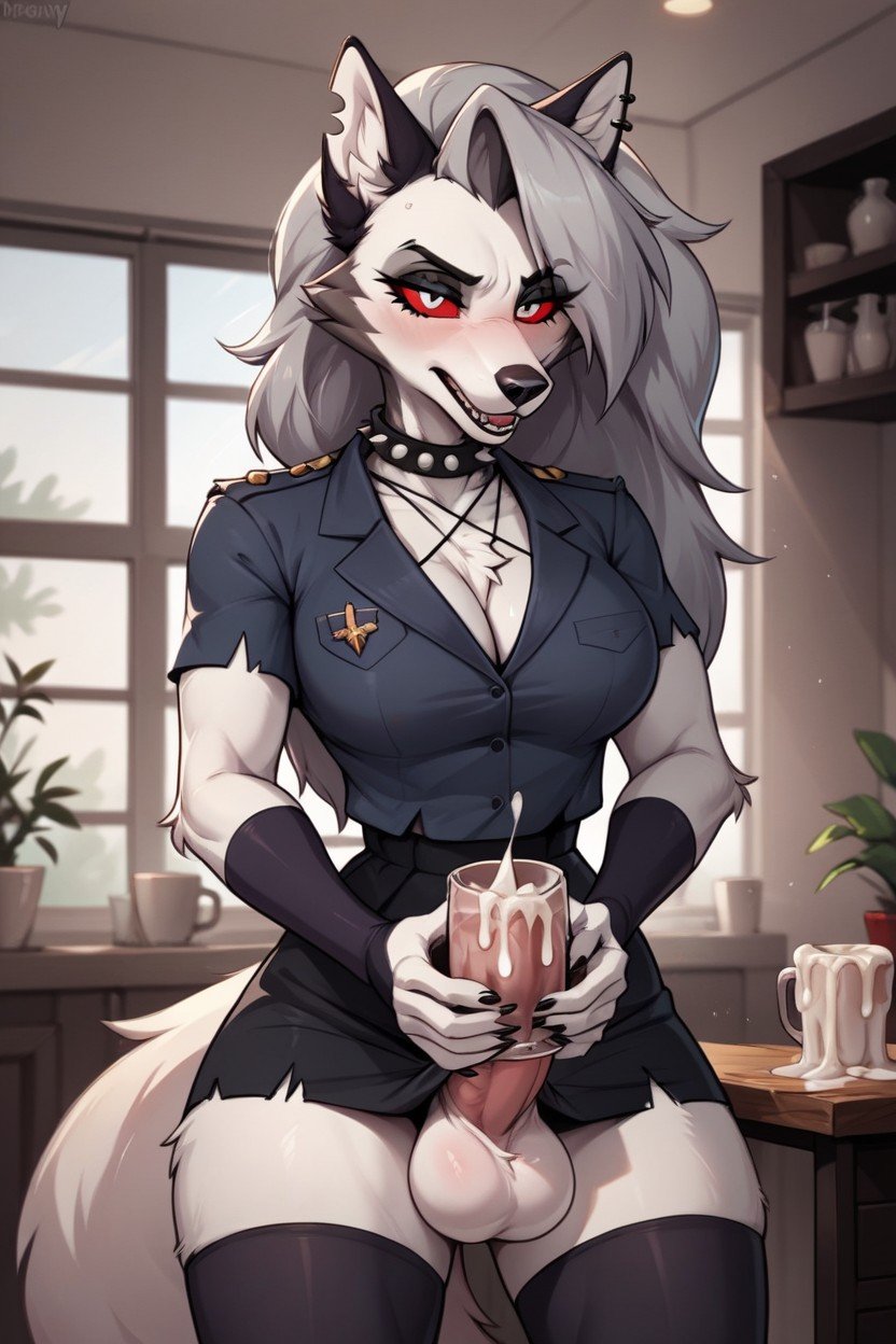 Loona Futanari Cum In Cup, Masturbate, Loona Futanari Wolf From Helluva BossFurry IA