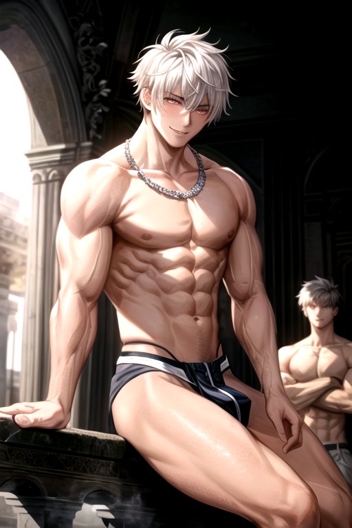 Smooth Face, White Shoulder Pads, In Ancient Temple AI Gay Porn