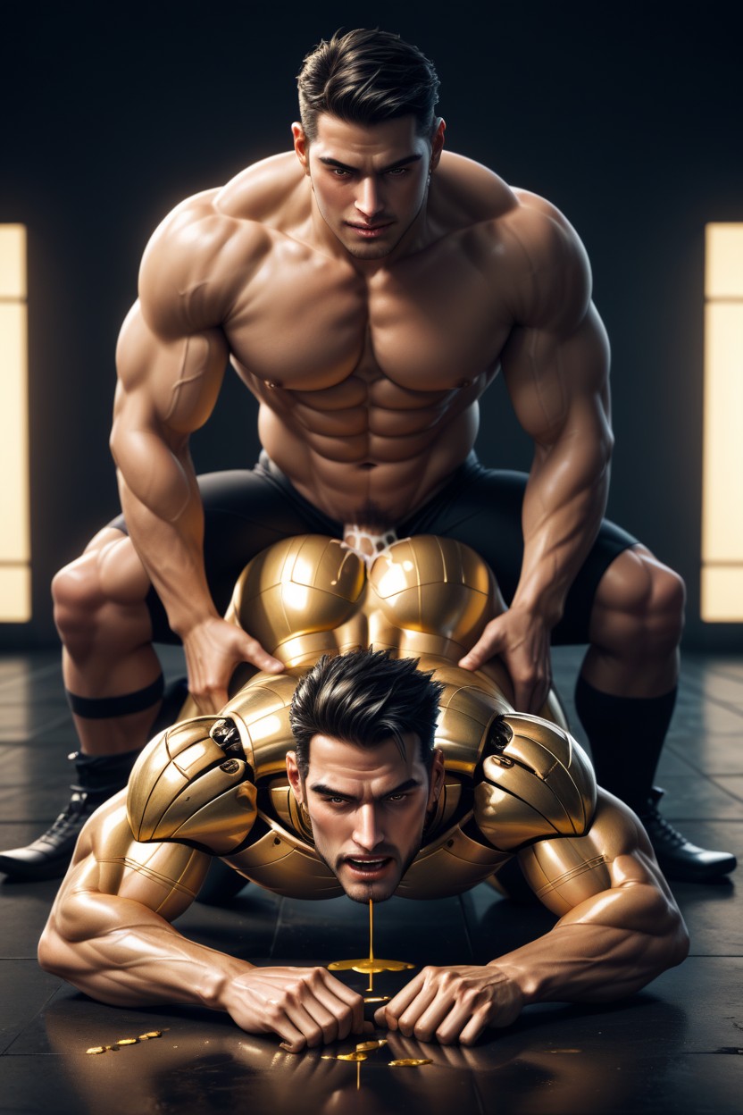 Gold Metallic Drone Fucking A Human, Creampie, Harem AI Gay Porn