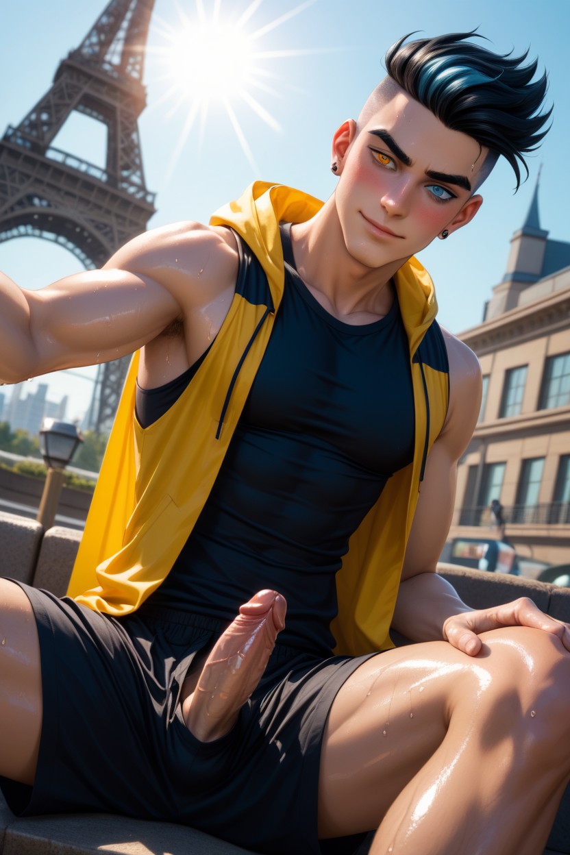 Large Shoulders, Naked Barefoot Six Foot Tall Man, Buzzcut AI Gay Porn