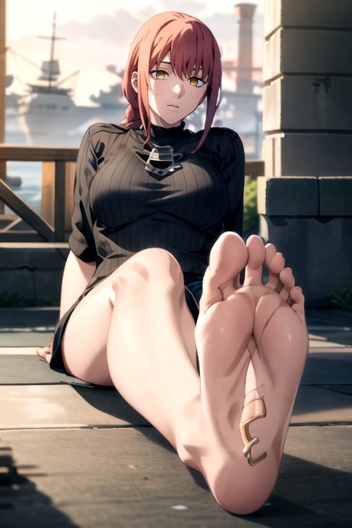 Skinny, Sitting Presenting Feet, Natural Breast Hentai AI Porn