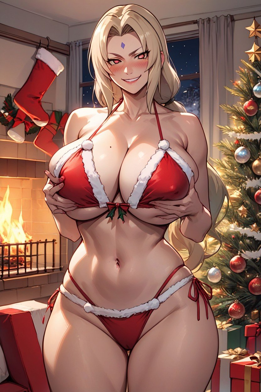 Christmas Bikini, Living Room, Christmas Tree Furry AI Porn