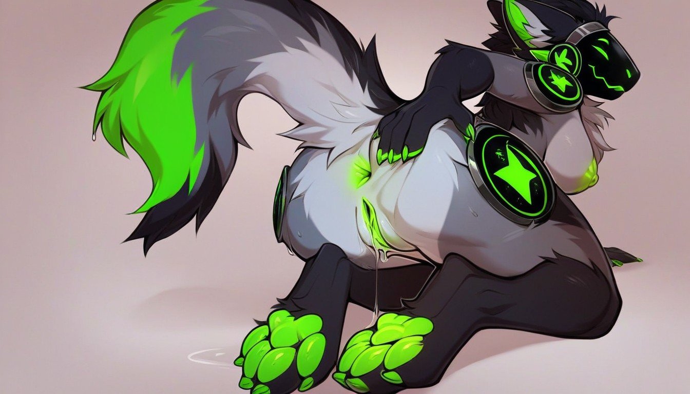 Green Pawpads, Glowing Pawpads, Thigh High Socks Furry AI Porn