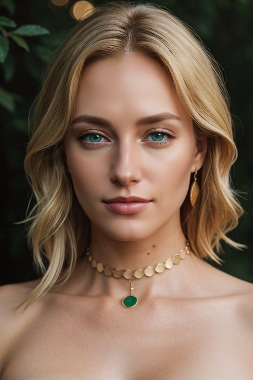 Gold Choker, Blonde Hair, Green EyesPorno shemale IA