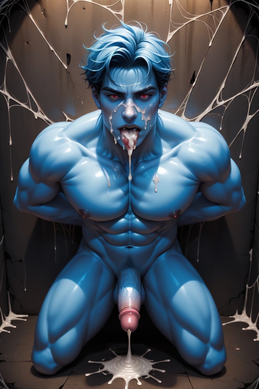 White Slime Dripping, Gay Men, Body Waist Hips Thighs Chest And Ribcage AI Gay Porn