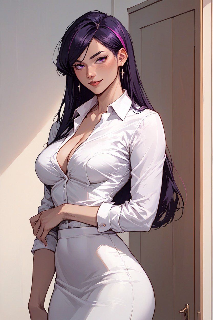 Medium Breasts, Sexy Secretary Outfit, Violet ParrニューハーフAIポルノ