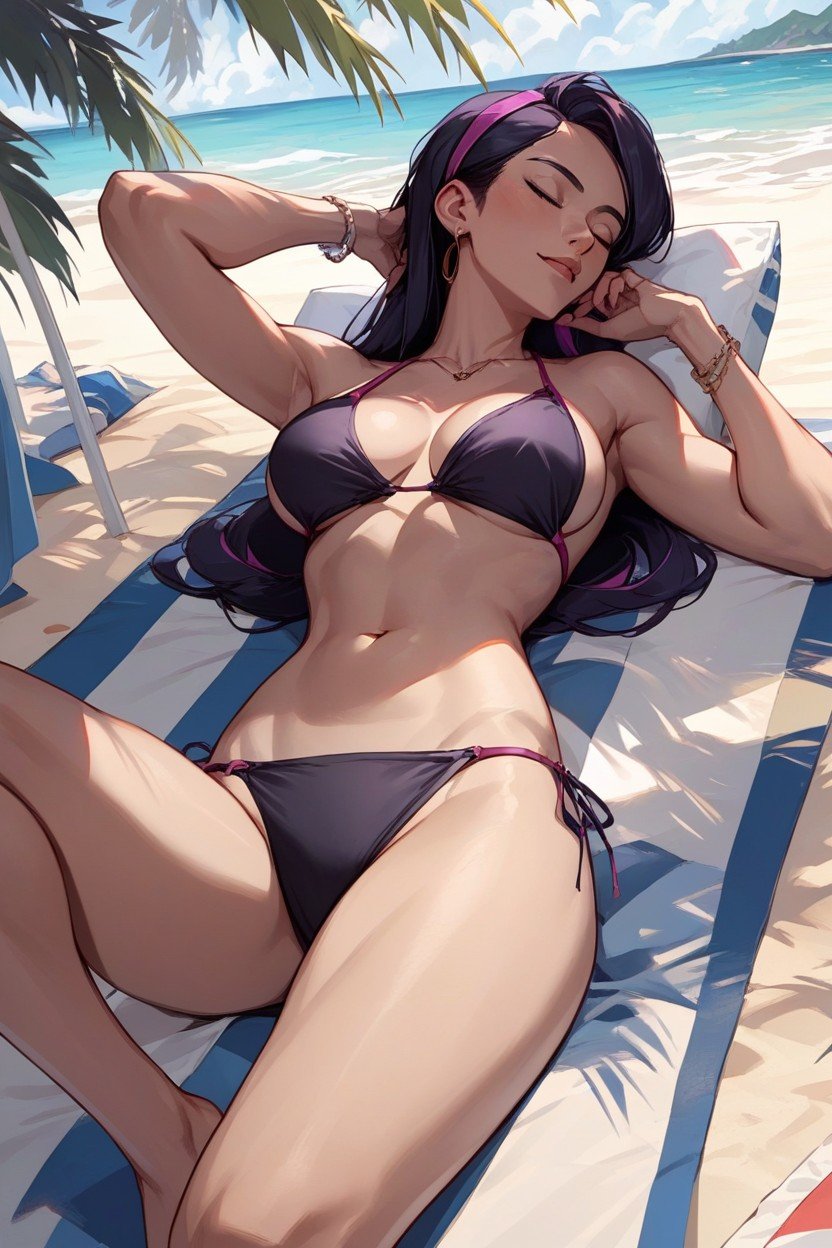 Violet Parr, Sunbathing On The Beach, Medium BreastsAI黄漫