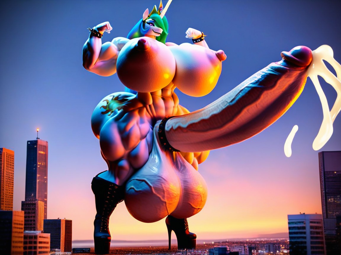 Naked, Ultra Muscular, Massive Huge Swollen Balls Porno IA Furry