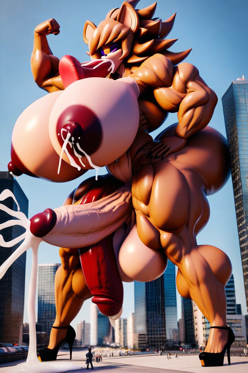 Flexing, Naked, Thick Thighs Furry AI Porn