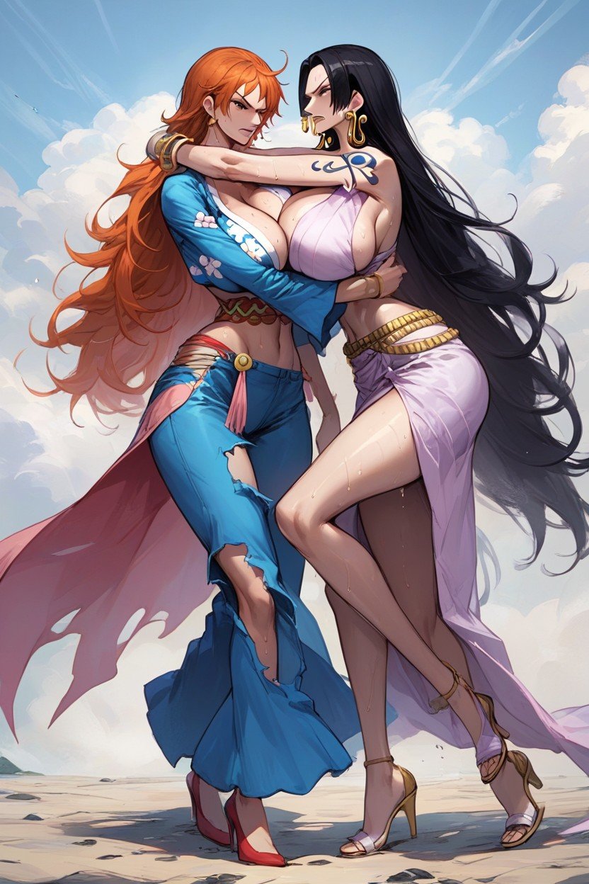 Catfight, Huge Breasts, Nami From One PiecePorno IA Hentai