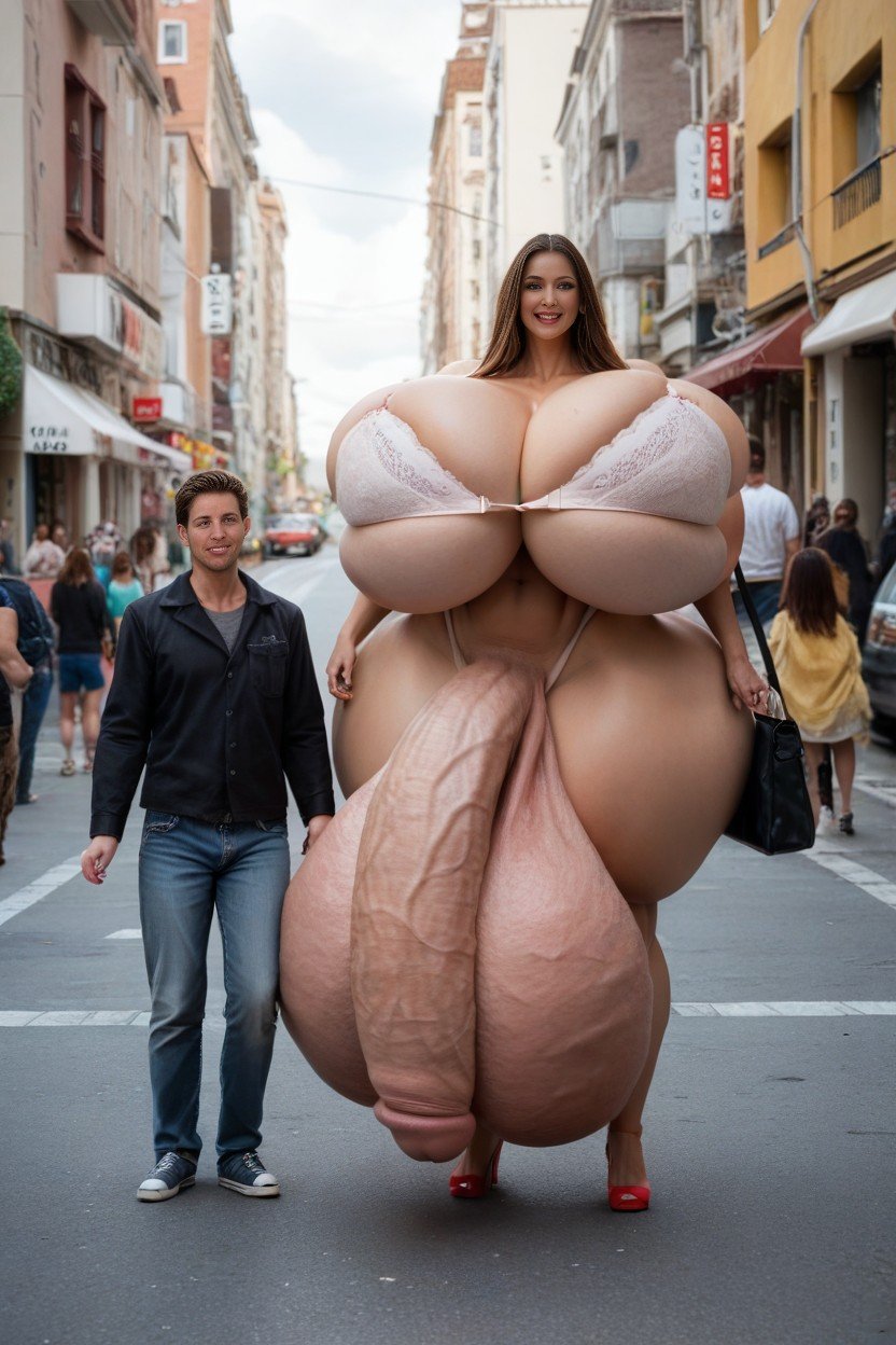 Woman Standing Next To Man, Riesige Brust, Futa Woman Has Gigantic Hyper Flaccid PenisTransfrau KI-Porno