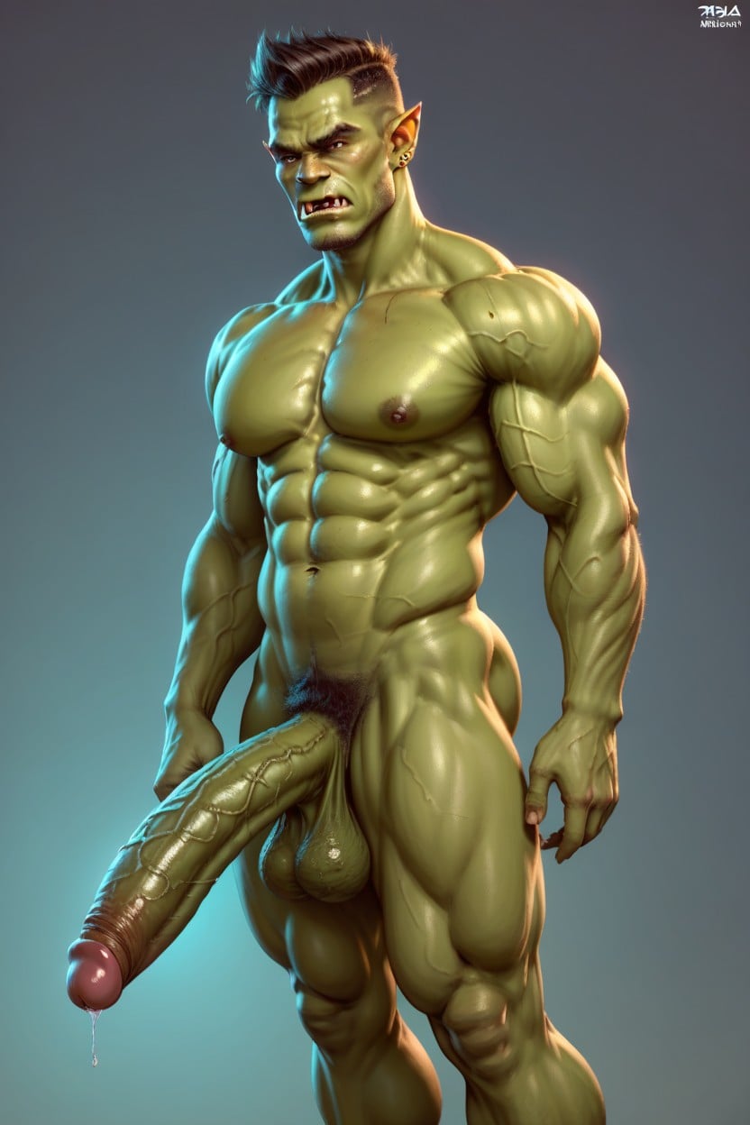 Orc, Only One Cock, Green Color AI Gay Porn
