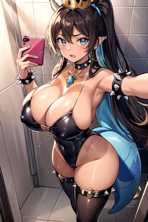 Bowsette Face, Massive Tits, In A BathroomヘンタイAIポルノ