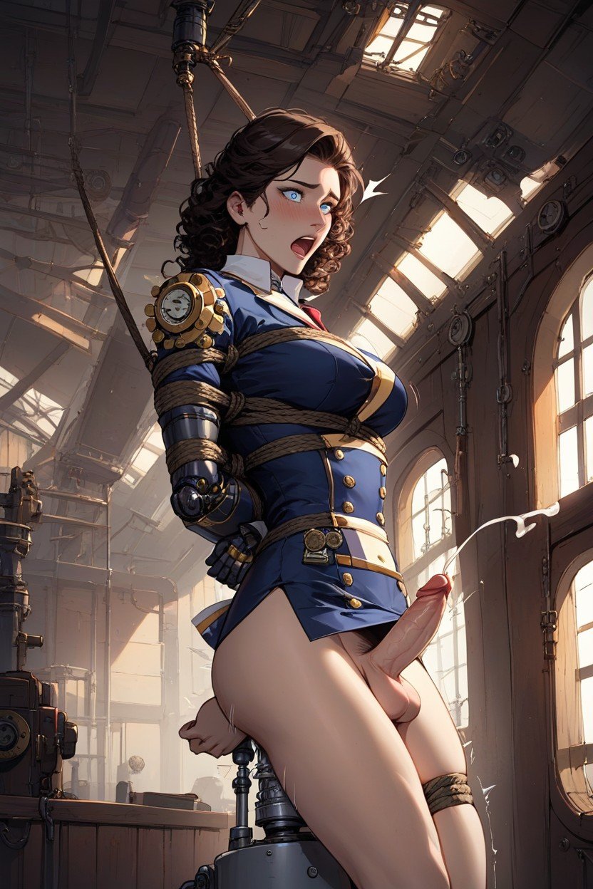 Futanari, Steampunk Airship Cabin, Eyes Crossed Shemale AI Porn